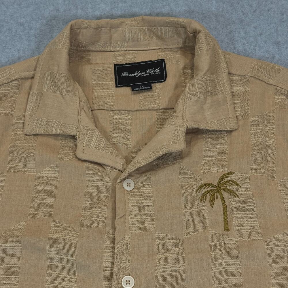 Brooklyn Cloth Mens Button Up Palm Tree Short Sleeve Shirt Medium M Boho Tan NWT